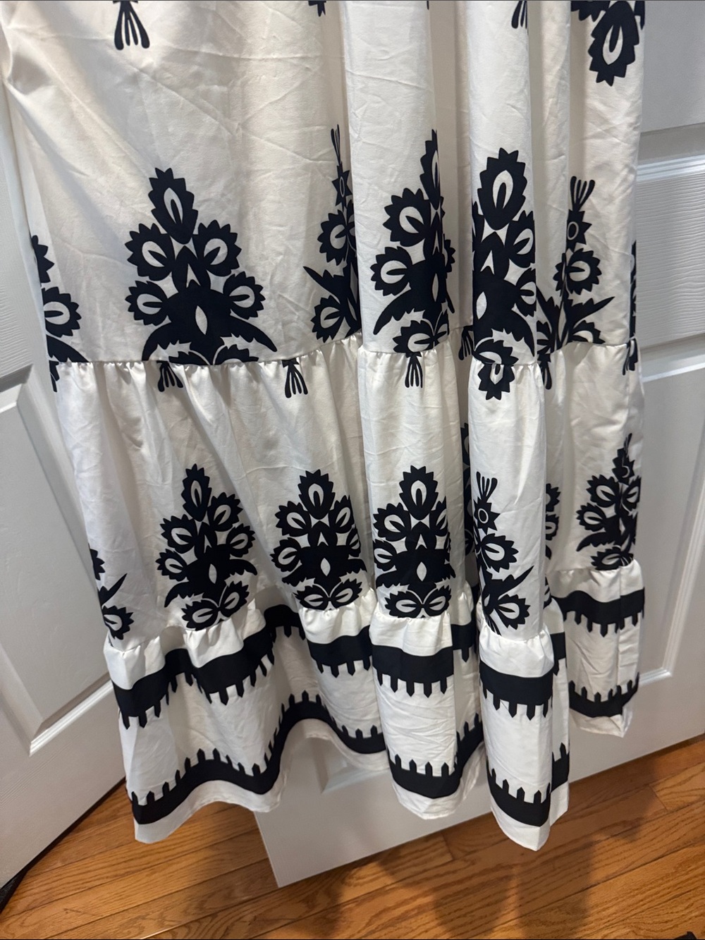 White and Black Embroidered Bohemian Neck Maxi Dress - Picture 4 of 8